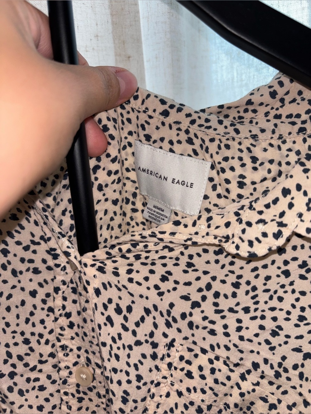 American Eagle Outfitters Beige Midi Dress with Black Spot Print